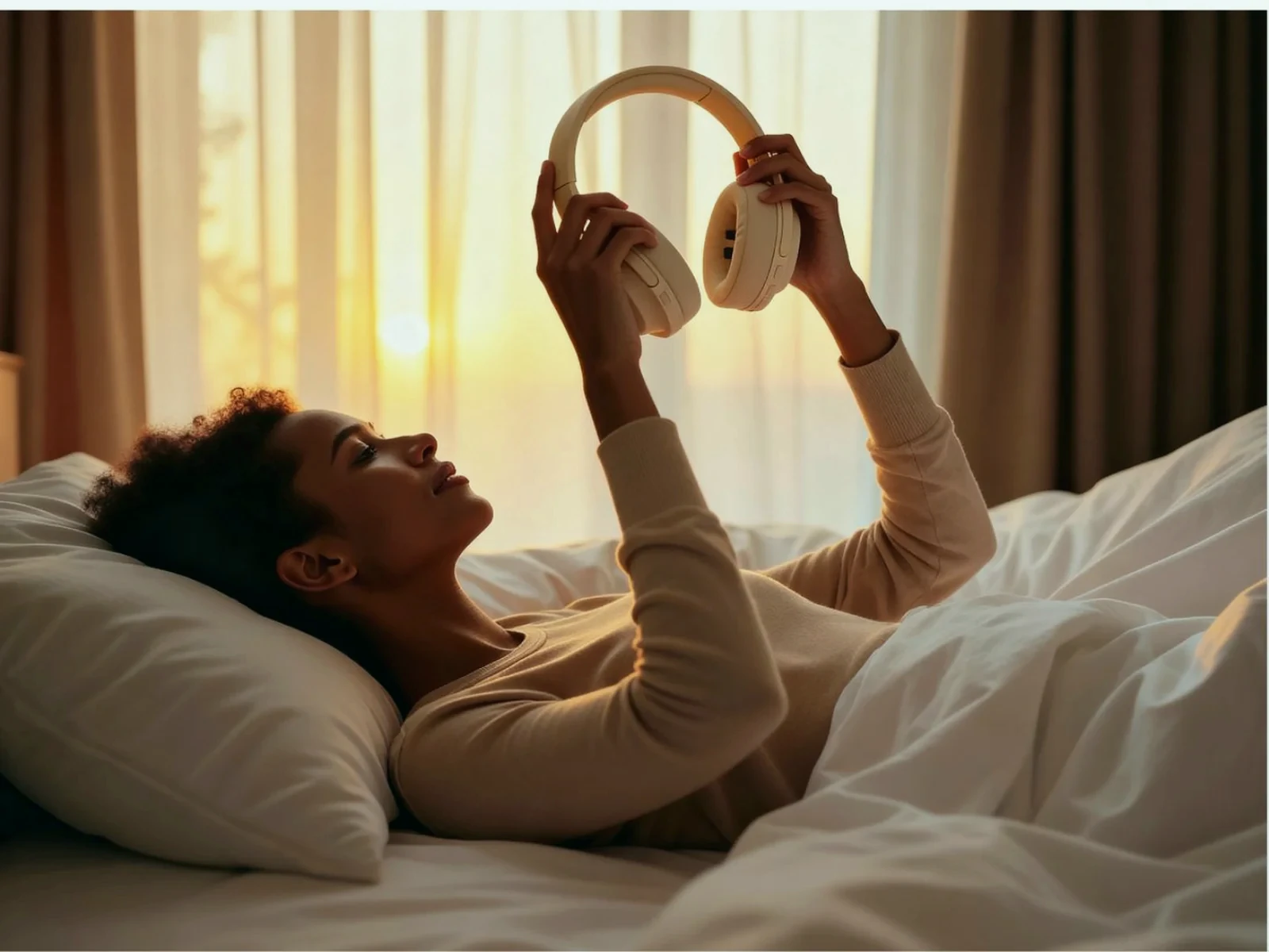 Woman using DreamPhones for sleep